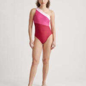 Quince Italian One Shoulder One-Piece Swimsuit Pink NWT Size 16